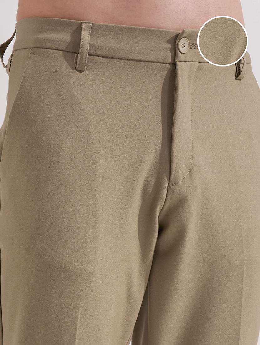 men khaki polyester chinos casual trouser - 22471337 -  Standard Image - 1