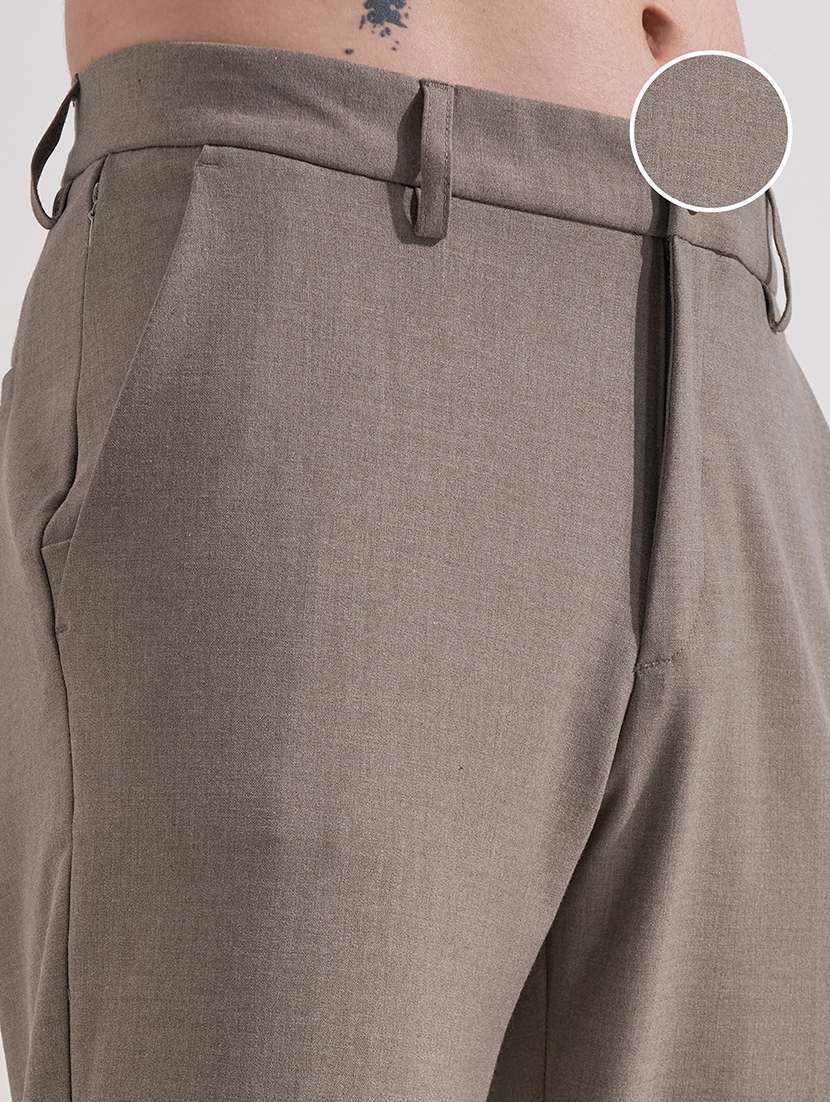 men tan polyester chinos casual trouser - 22471338 -  Standard Image - 1