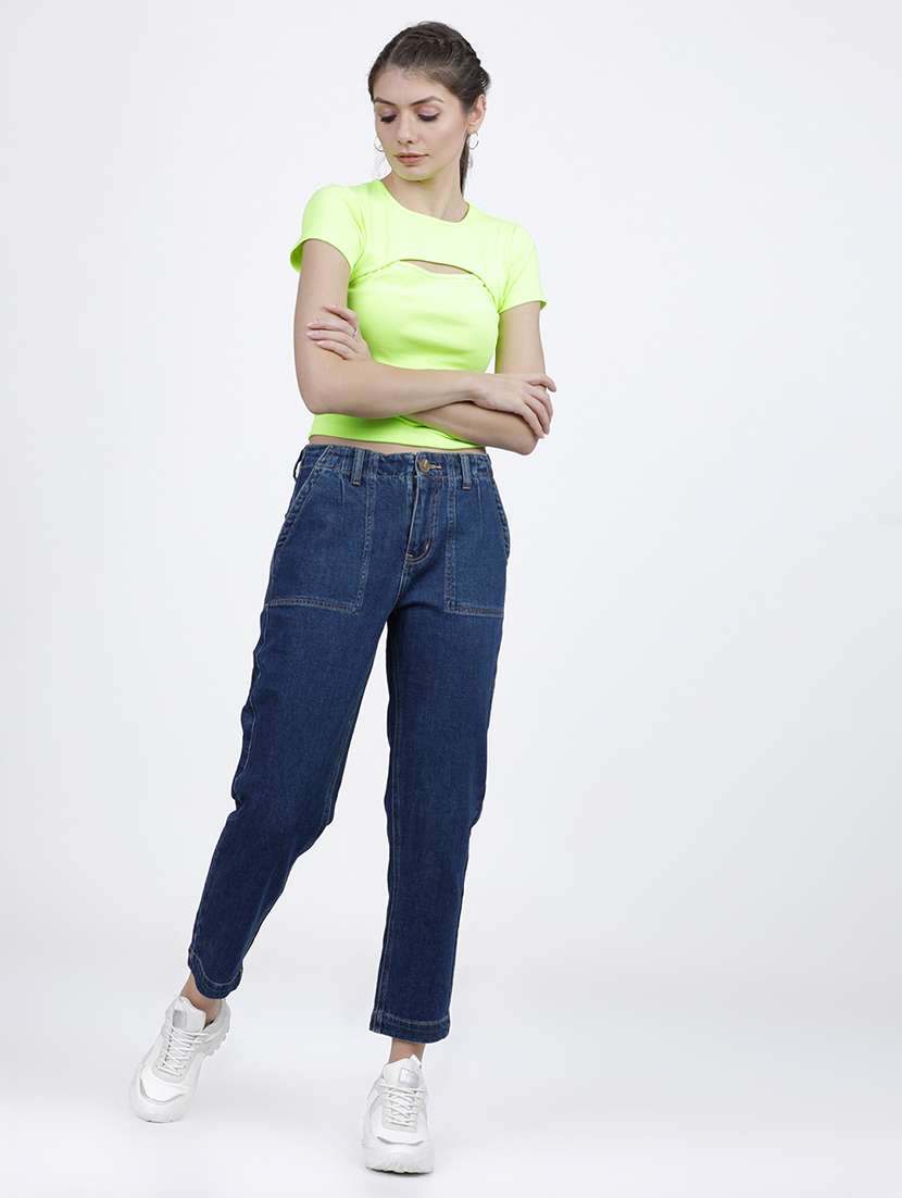 women solid green cotton blend regular top - 22471359 -  Standard Image - 4