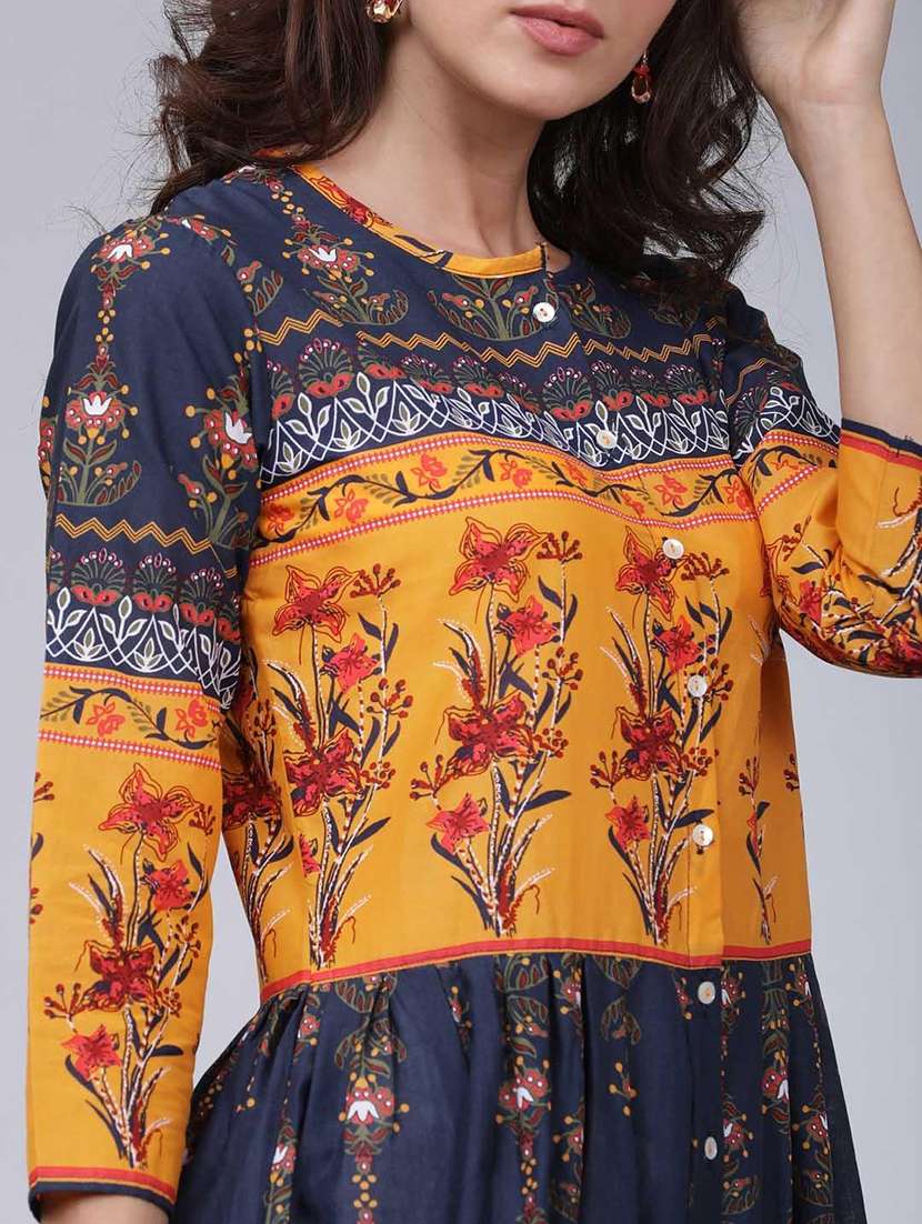 women navy blue cotton a-line kurta - 22471400 -  Standard Image - 4