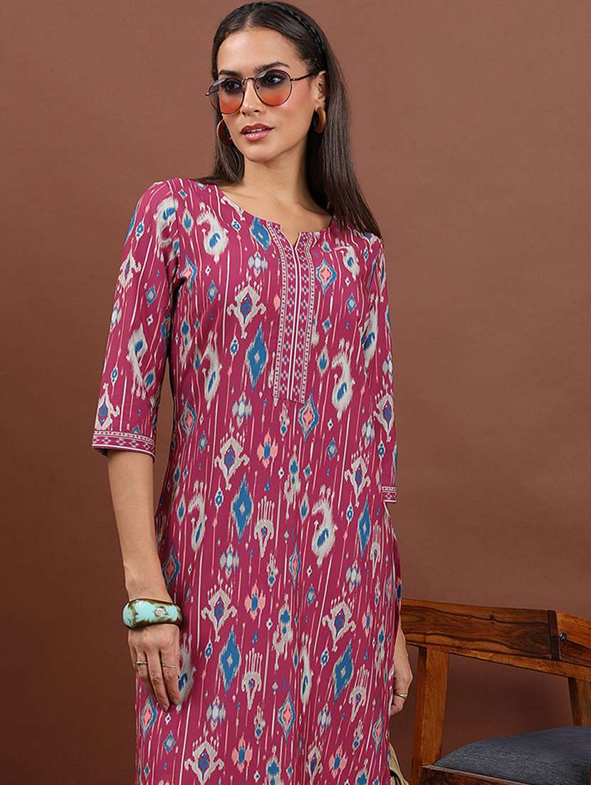 women magenta polyester a-line kurta - 22471401 -  Standard Image - 4
