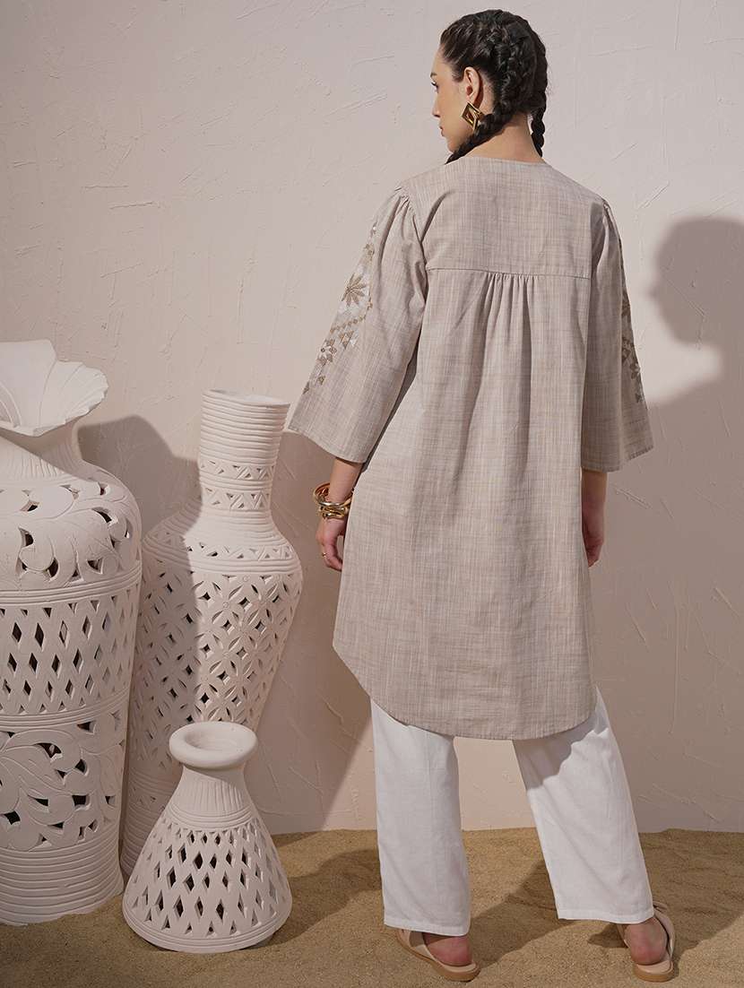 women beige cotton a-line kurta - 22471403 -  Standard Image - 4