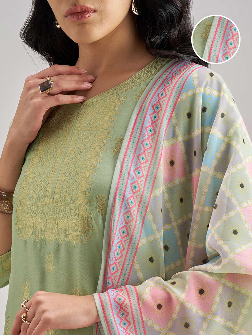 women self design green kurta pant set - 22471444 -  Standard Image - 1