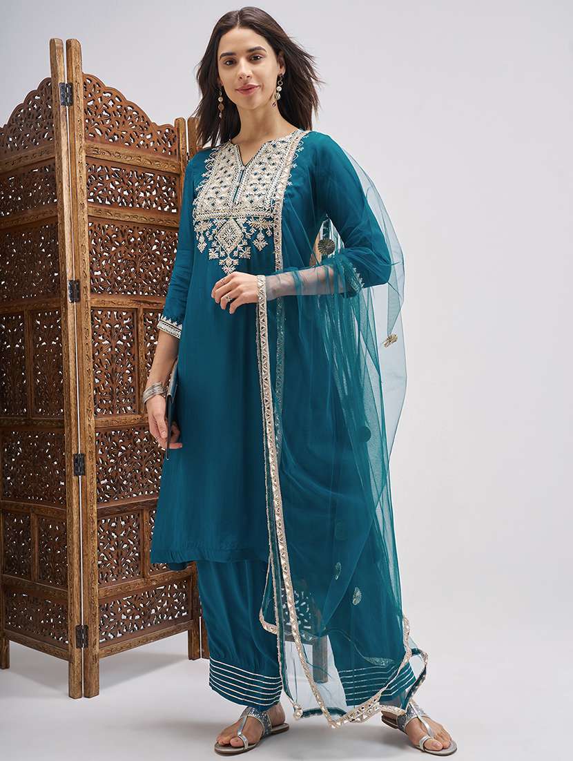 women teal kurta palazzo set set