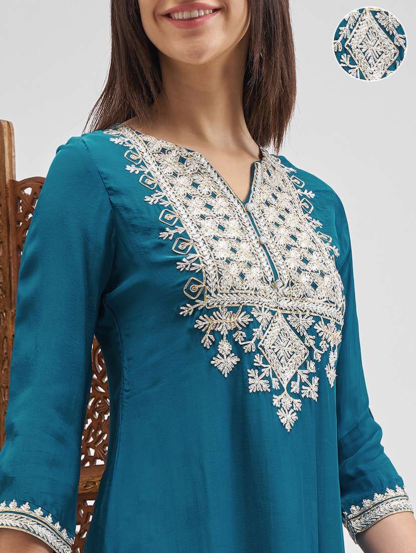 women teal kurta palazzo set set - 22471450 -  Standard Image - 1