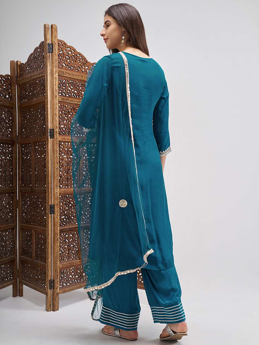 women teal kurta palazzo set set - 22471450 -  Standard Image - 4