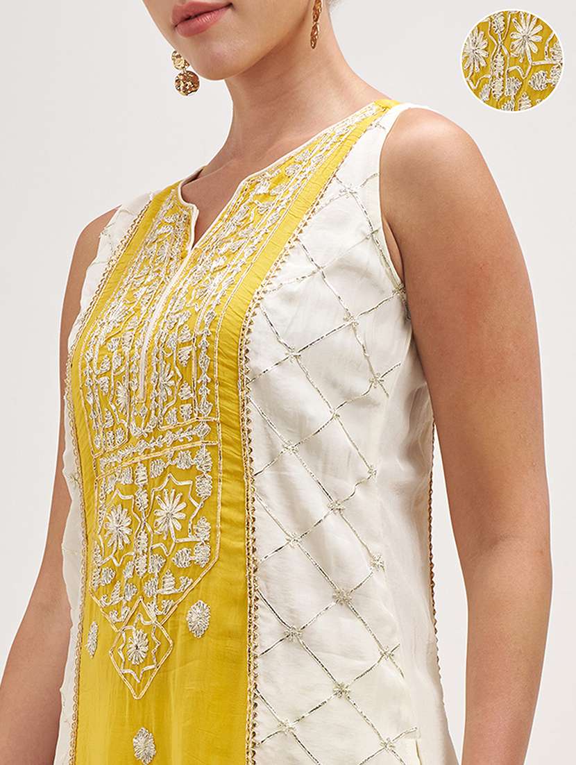 women self design yellow kurta palazzo set set - 22471461 -  Standard Image - 1