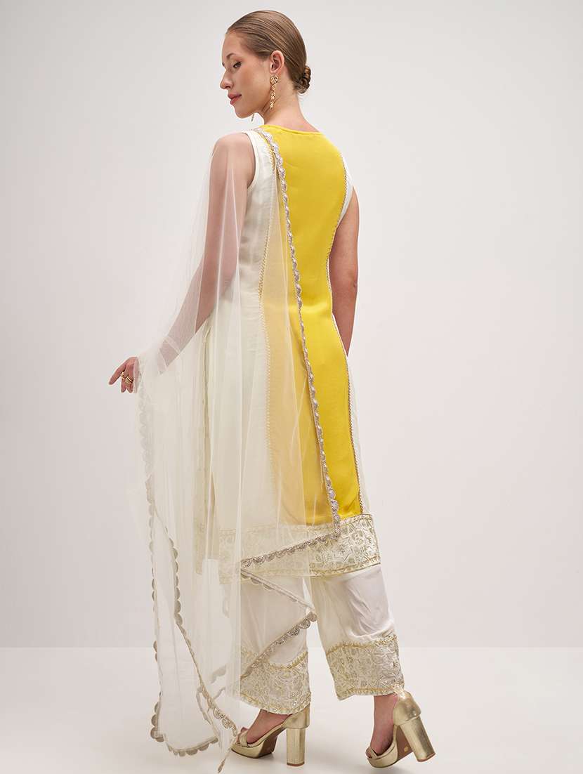women self design yellow kurta palazzo set set - 22471461 -  Standard Image - 4
