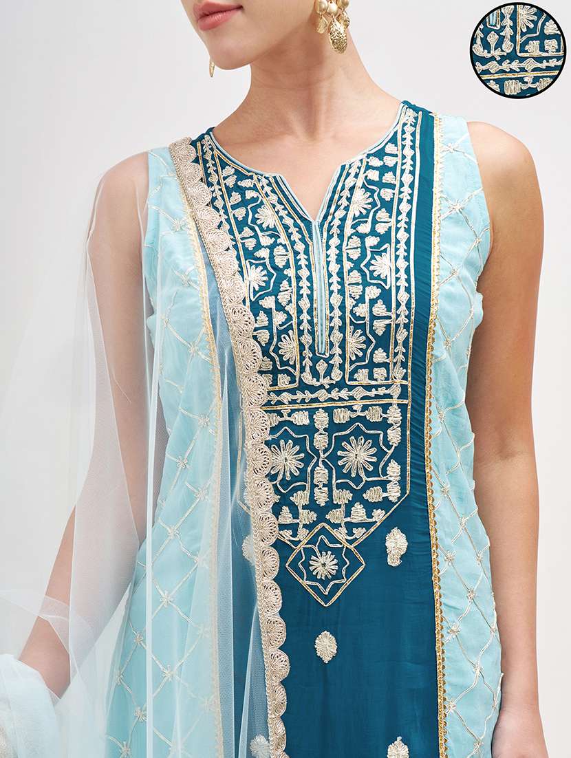 women teal kurta palazzo set set - 22471462 -  Standard Image - 1