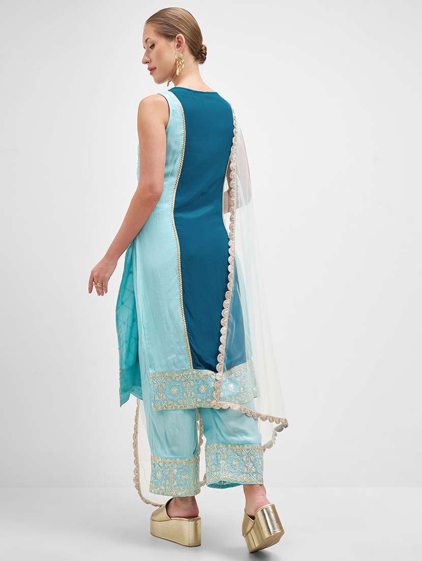 women teal kurta palazzo set set - 22471462 -  Standard Image - 4