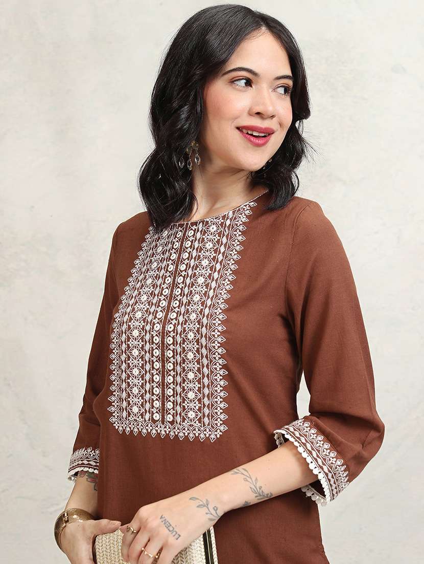 women brown kurta pant set - 22471465 -  Standard Image - 1