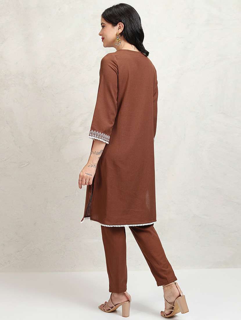 women brown kurta pant set - 22471465 -  Standard Image - 4