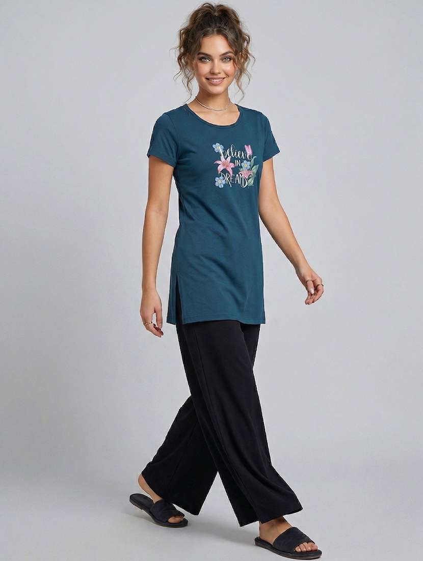 women printed  navy blue cotton blend regular t-shirt - 22471518 -  Standard Image - 4