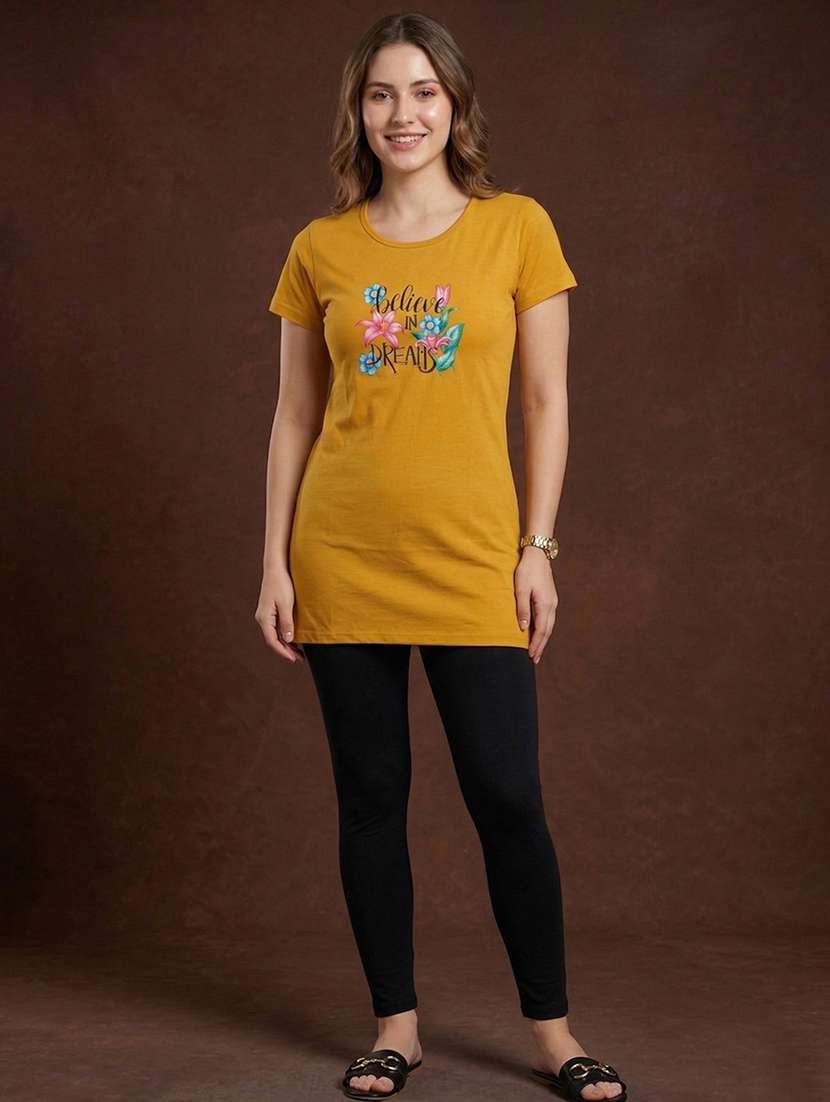 women printed  gold cotton blend regular t-shirt - 22471523 -  Standard Image - 4