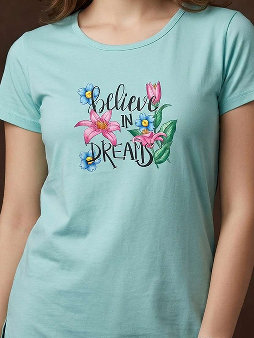 women printed  blue cotton blend regular t-shirt - 22471525 -  Standard Image - 1
