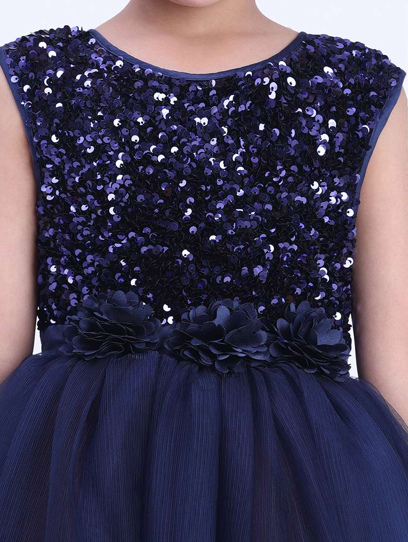 girls solid navy blue satin party gown - 22471592 -  Standard Image - 1