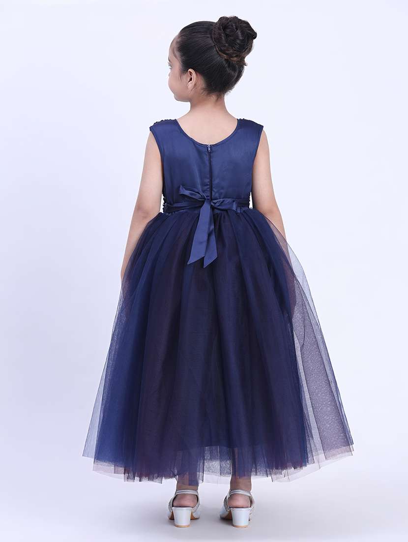 girls solid navy blue satin party gown - 22471592 -  Standard Image - 4