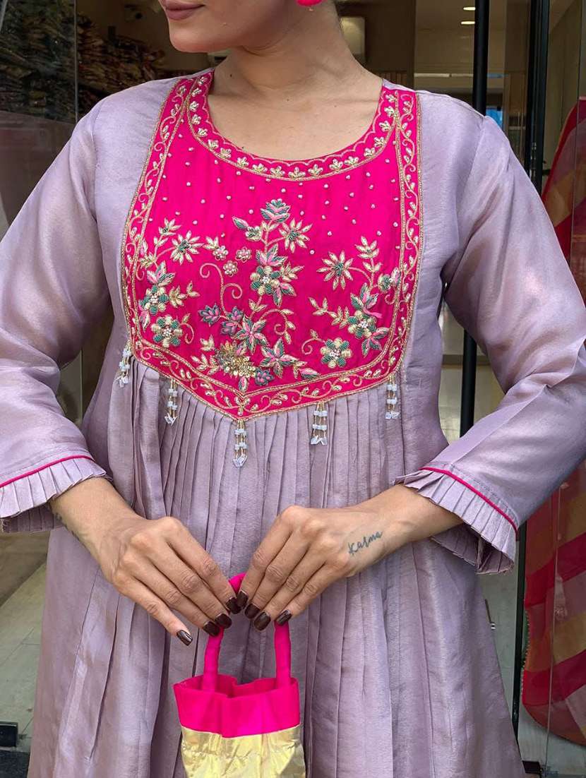 women solid with work three quarter sleeve kurta sharara set - 22471594 -  Standard Image - 1