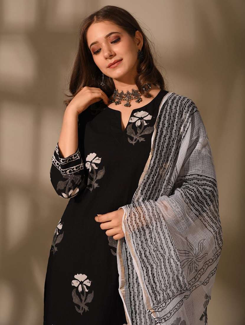 women  printed black suit set - 22471644 -  Standard Image - 1
