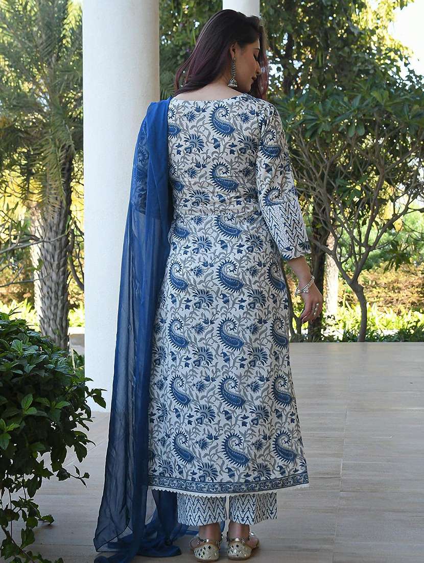 women self design white suit set - 22471648 -  Standard Image - 4