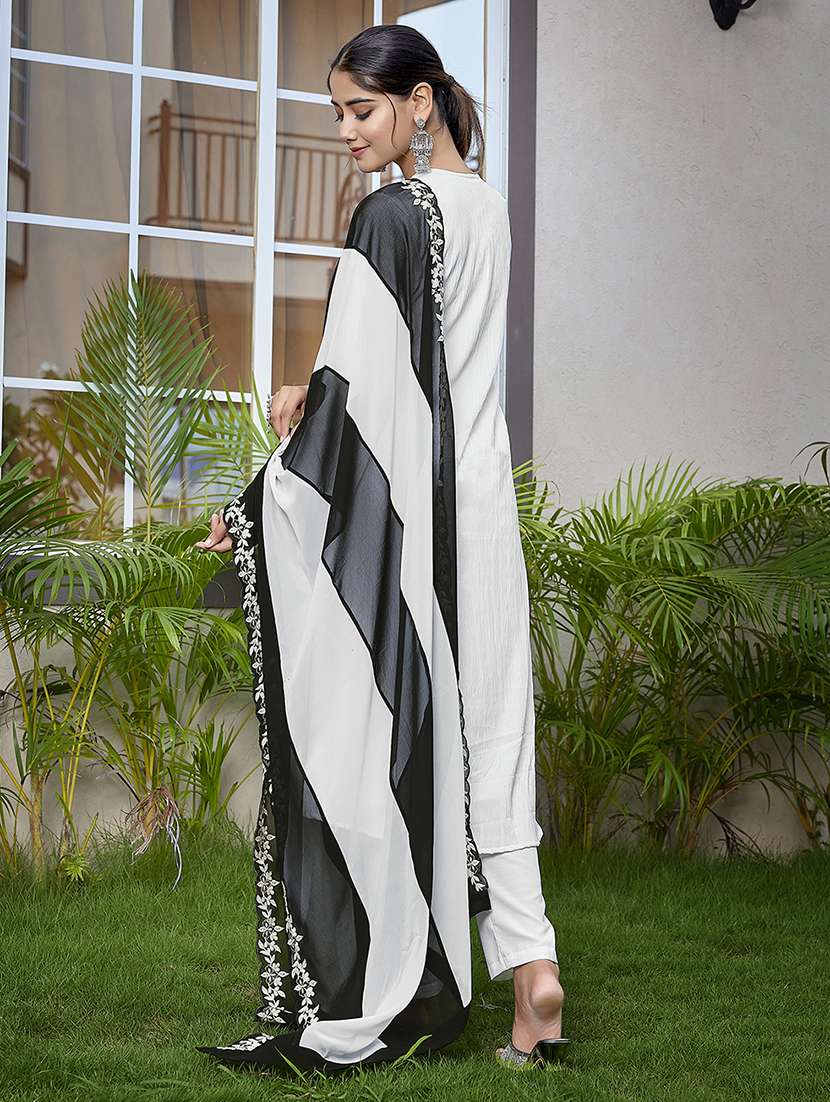 women self design white suit set - 22471657 -  Standard Image - 4