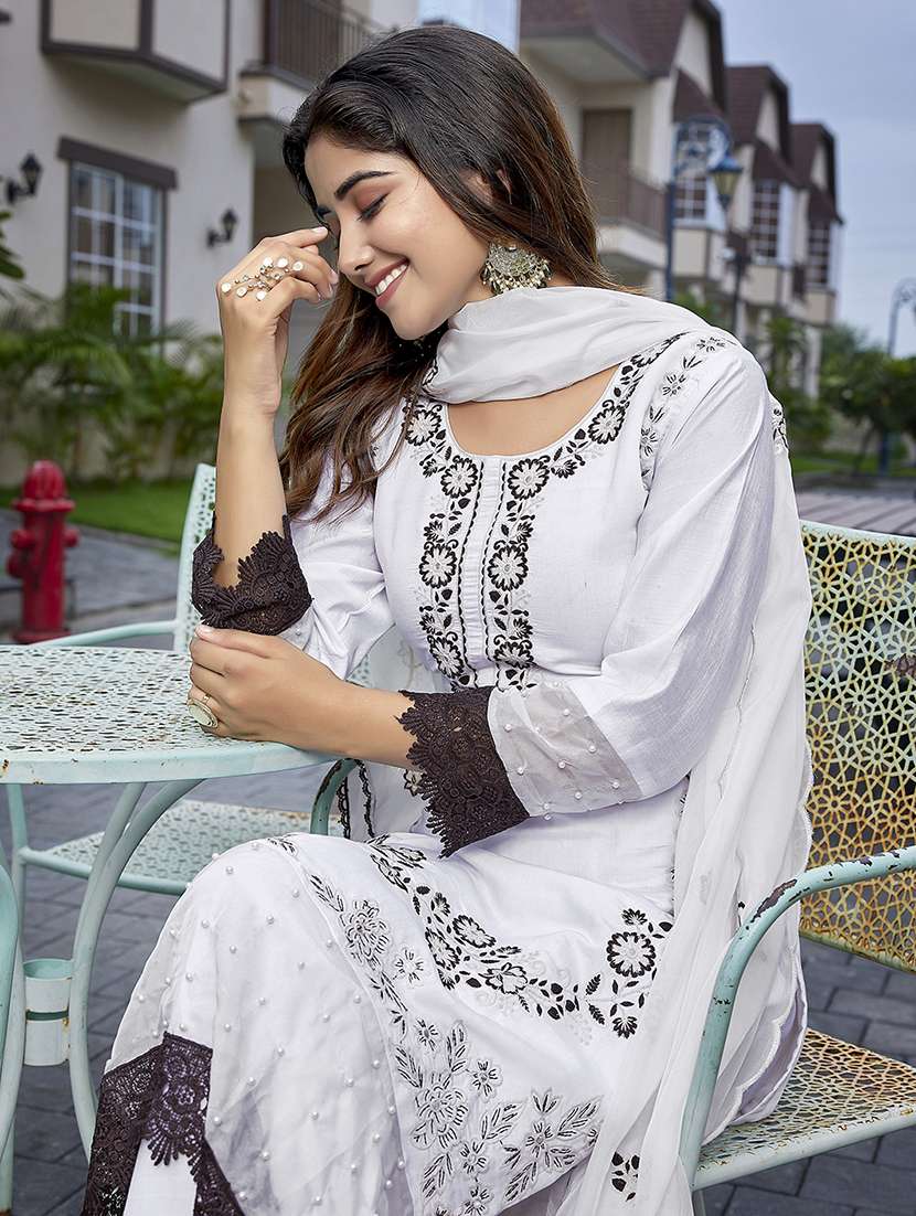 women  self design white suit set - 22471658 -  Standard Image - 1