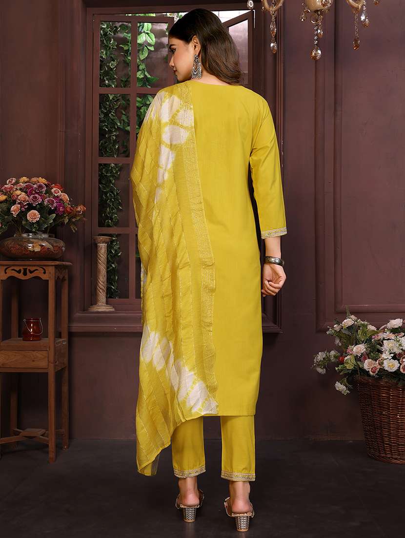 women self design yellow suit set - 22471712 -  Standard Image - 4