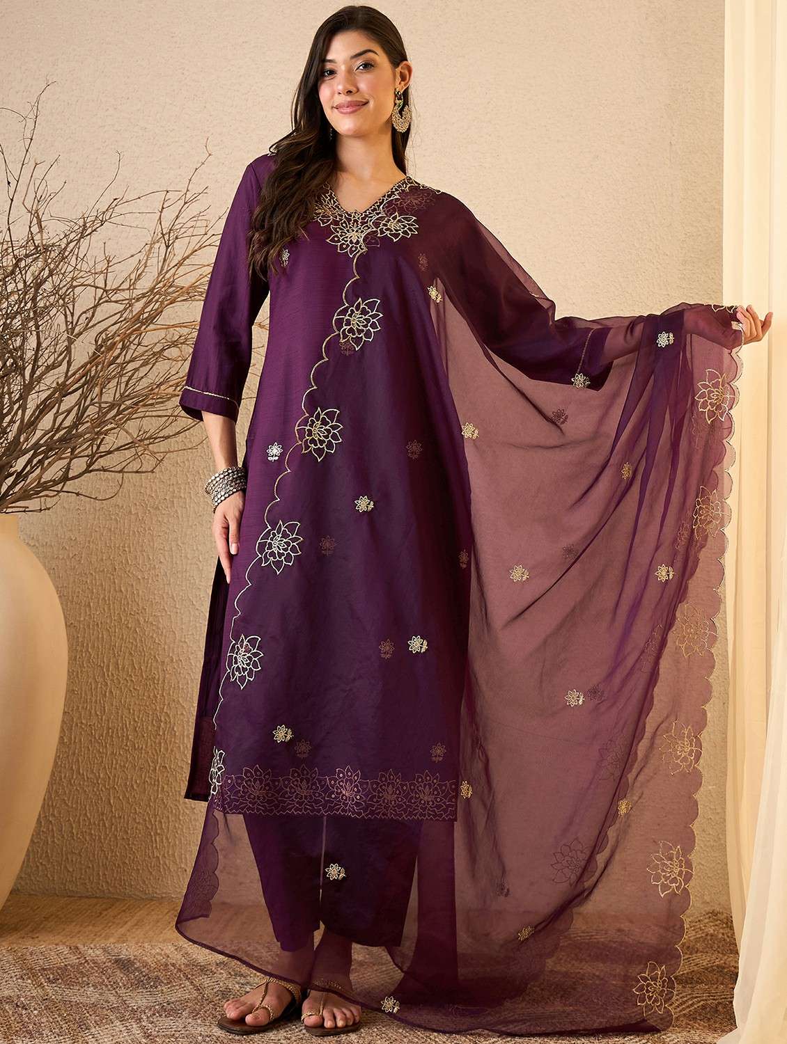 women self design purple suit set