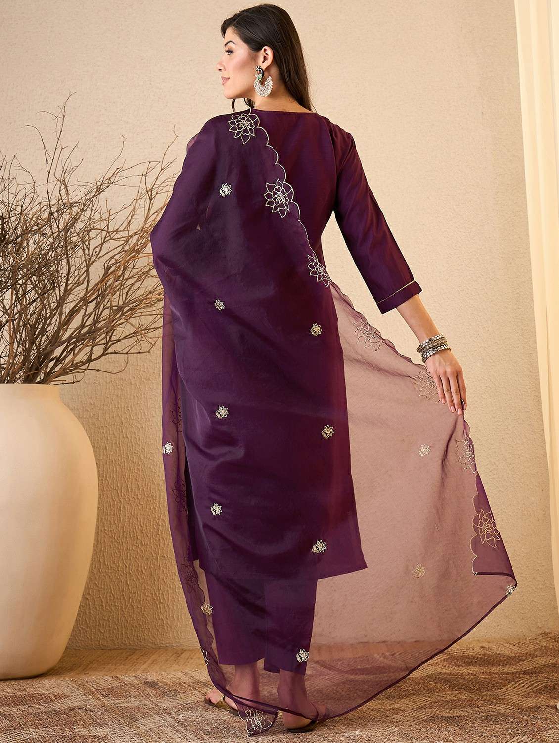 women self design purple suit set - 22471750 -  Standard Image - 4