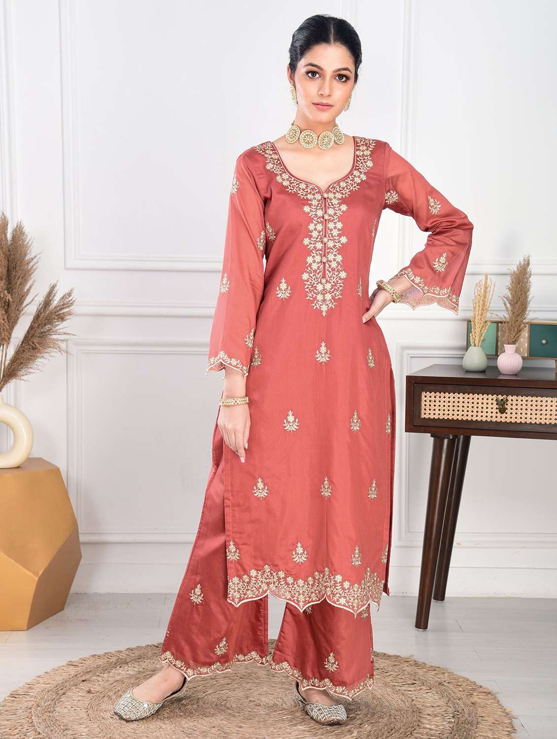 women embroidered three quarter sleeves kurta pant set with dupatta - 22471754 -  Standard Image - 1