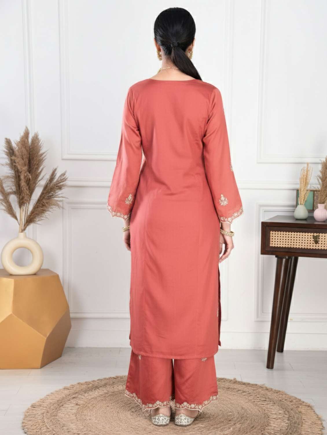 women embroidered three quarter sleeves kurta pant set with dupatta - 22471754 -  Standard Image - 4