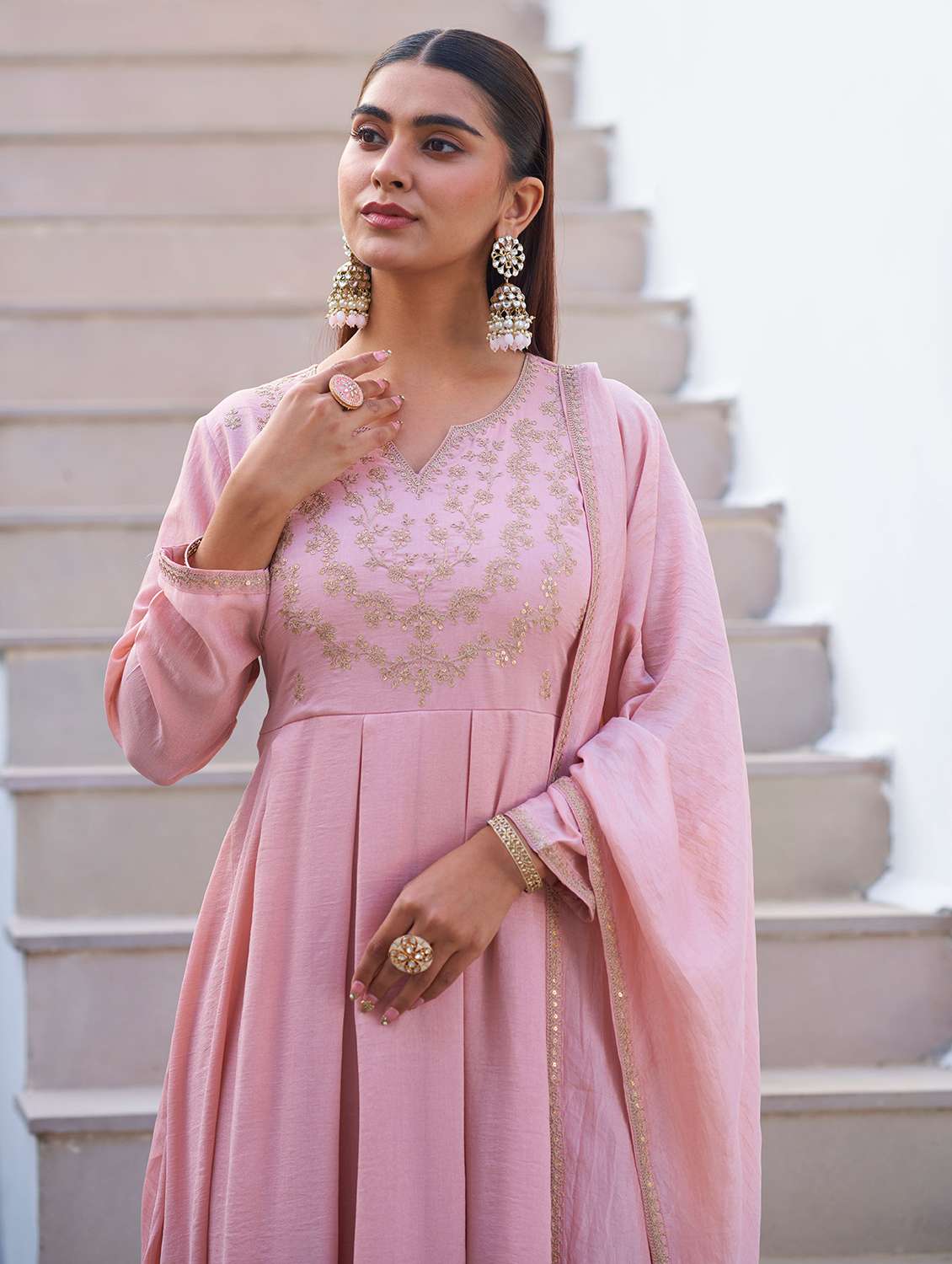women peach suit set - 22471755 -  Standard Image - 1