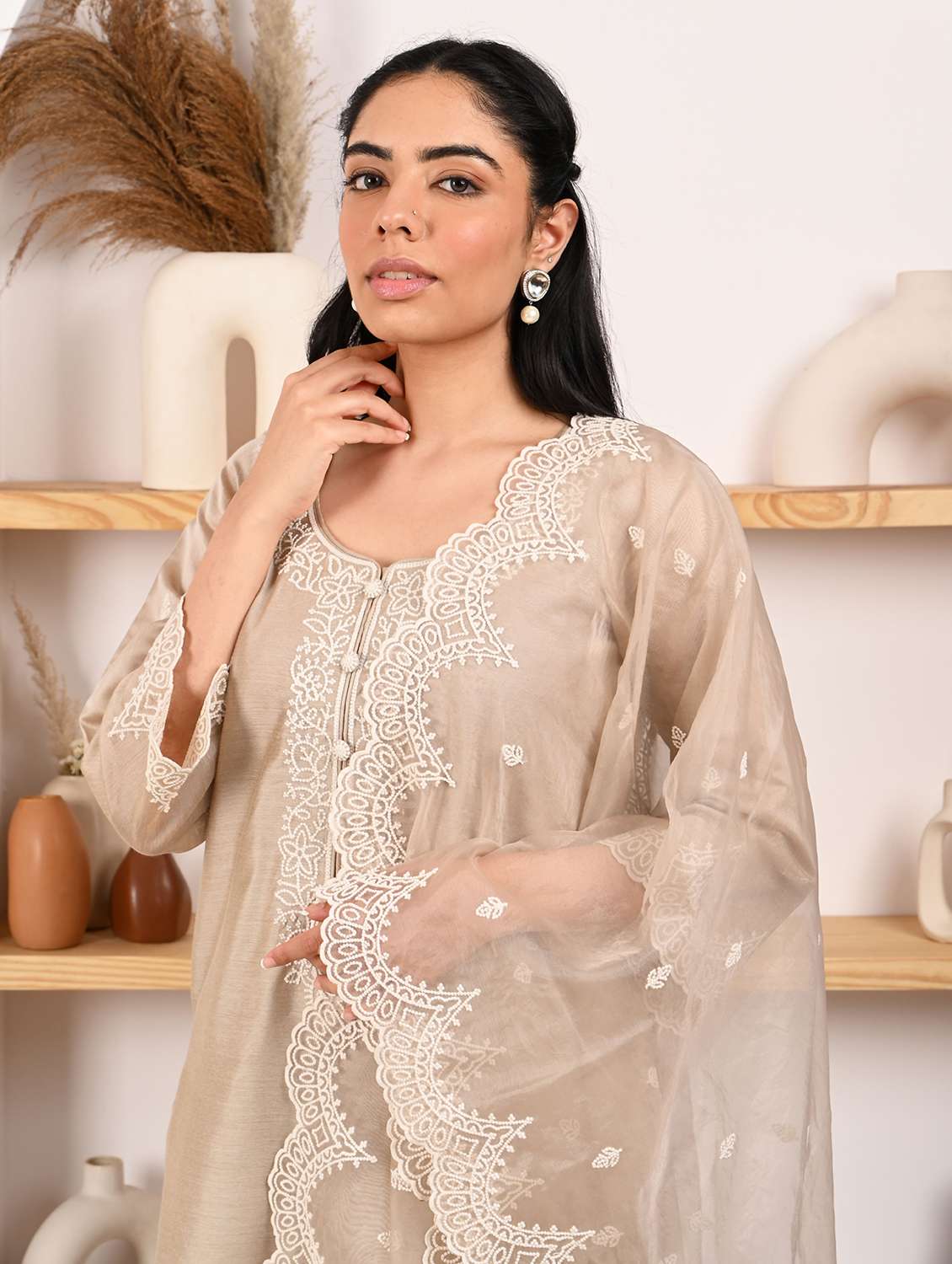 women embroidered three quarter sleeves kurta pant set with dupatta - 22471762 -  Standard Image - 1