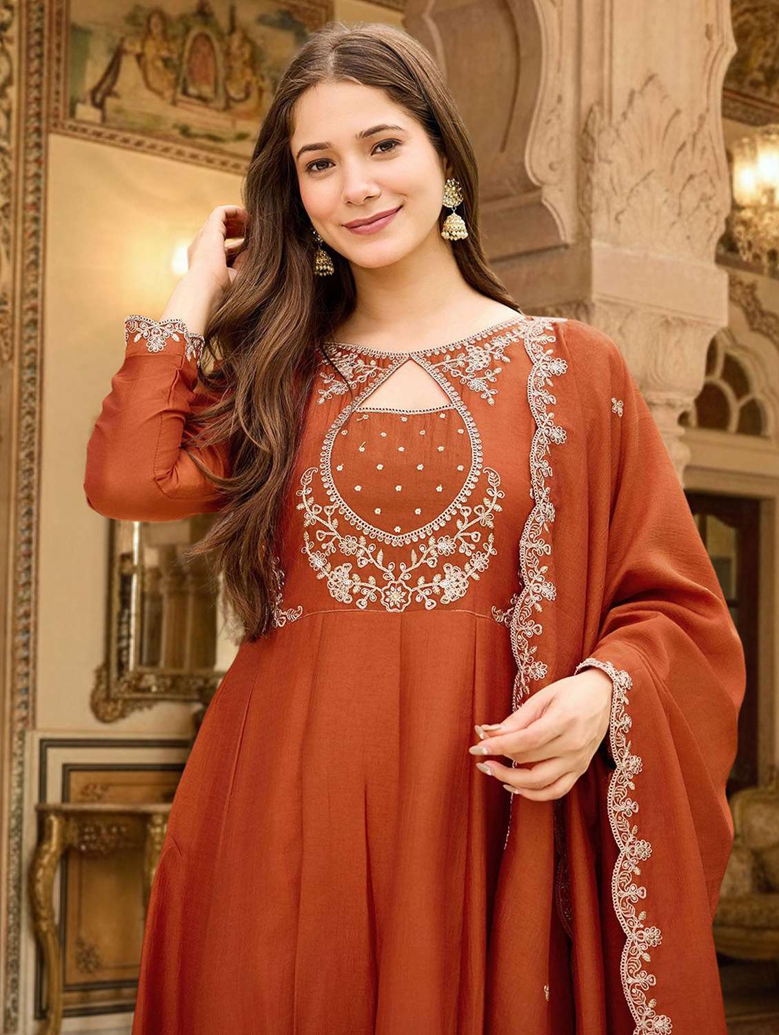 women self design rust suit set - 22471768 -  Standard Image - 1