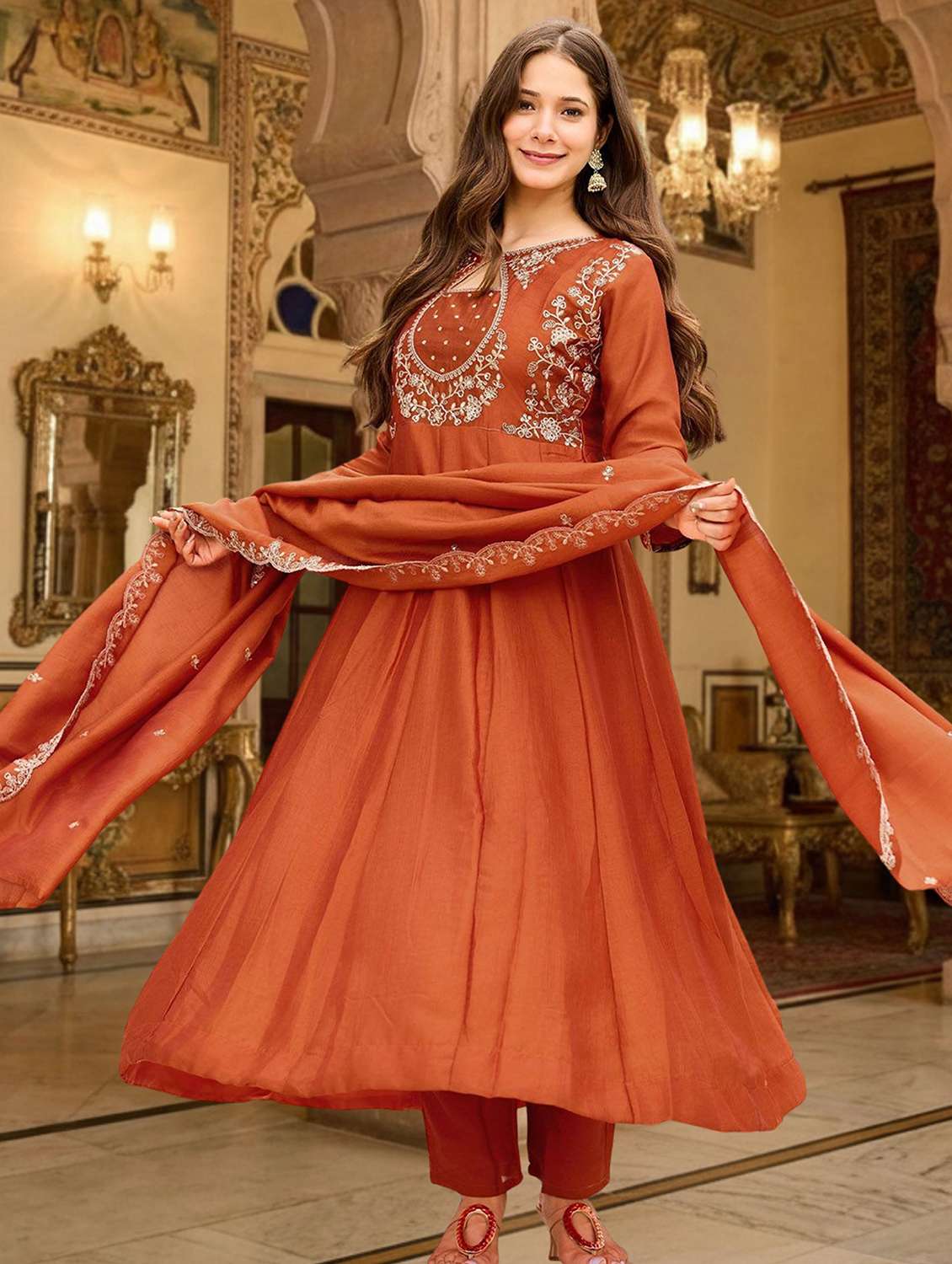 women self design rust suit set - 22471768 -  Standard Image - 4