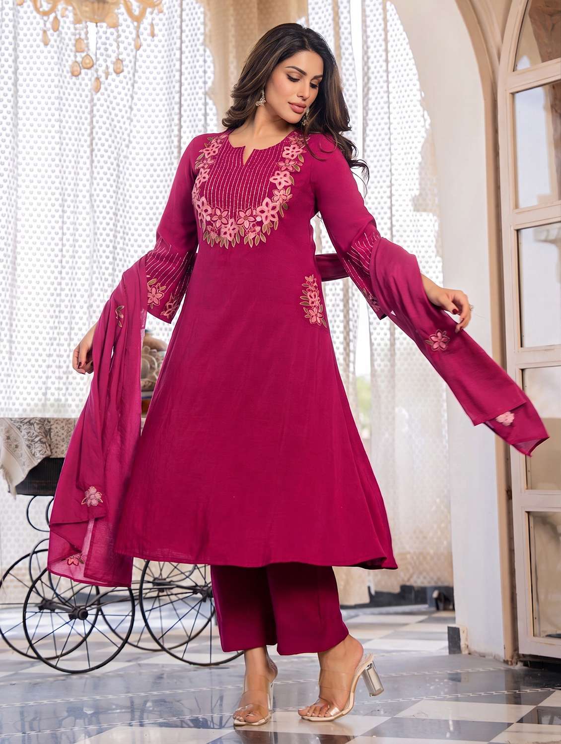 women embroidered three quarter sleeves kurta pant set with dupatta - 22471789 -  Standard Image - 4