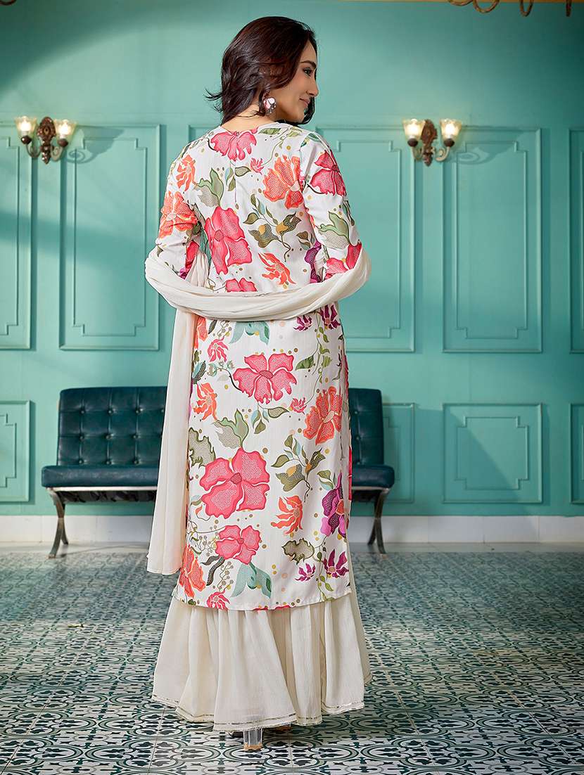 women printed three quarter sleeves kurta sharara set with dupatta - 22471829 -  Standard Image - 4