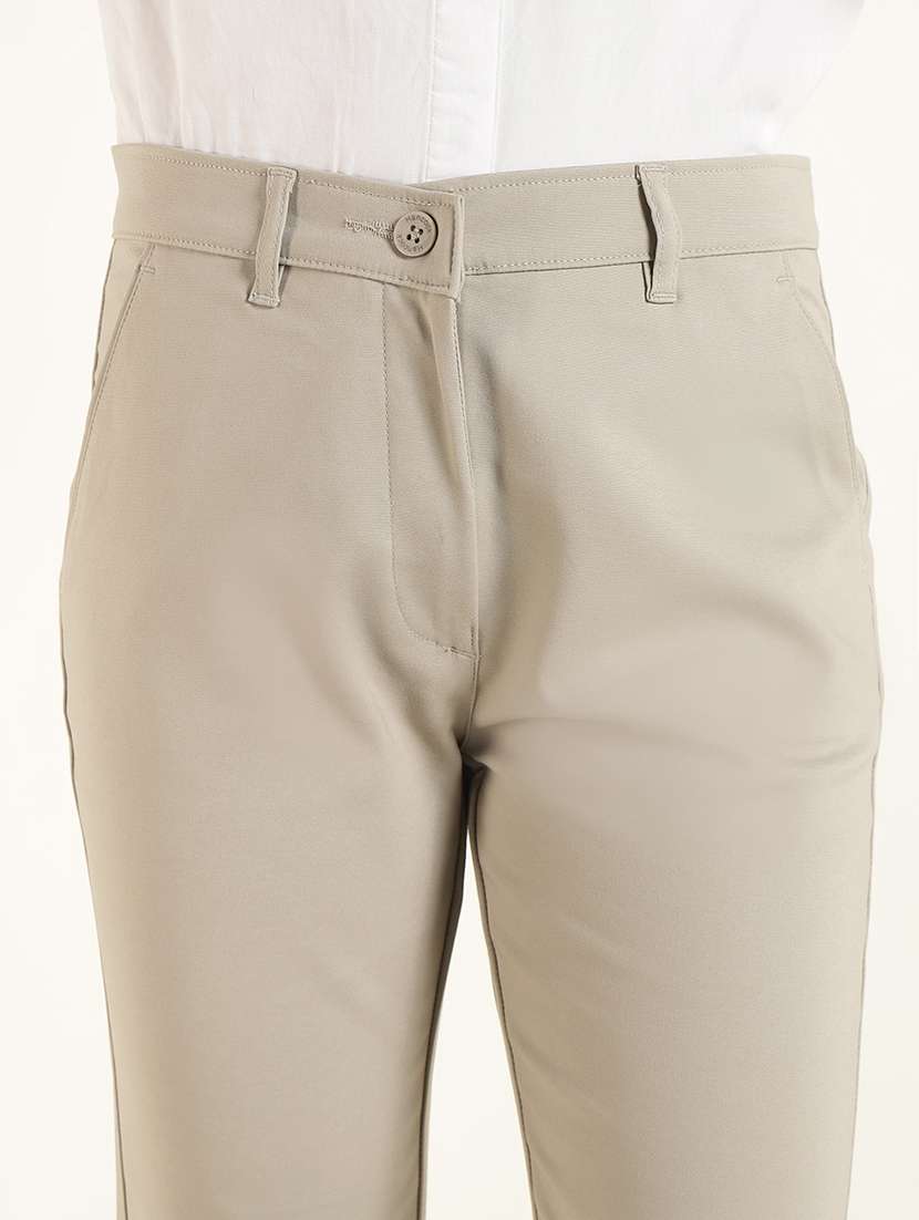 women beige solid cigarette fit formal trouser - 22471835 -  Standard Image - 1