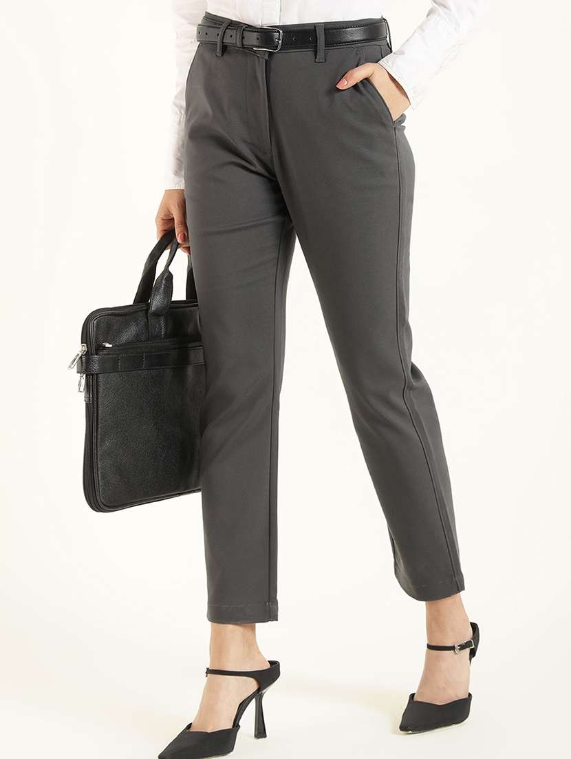 women grey cigarette pant cotton formal trousers