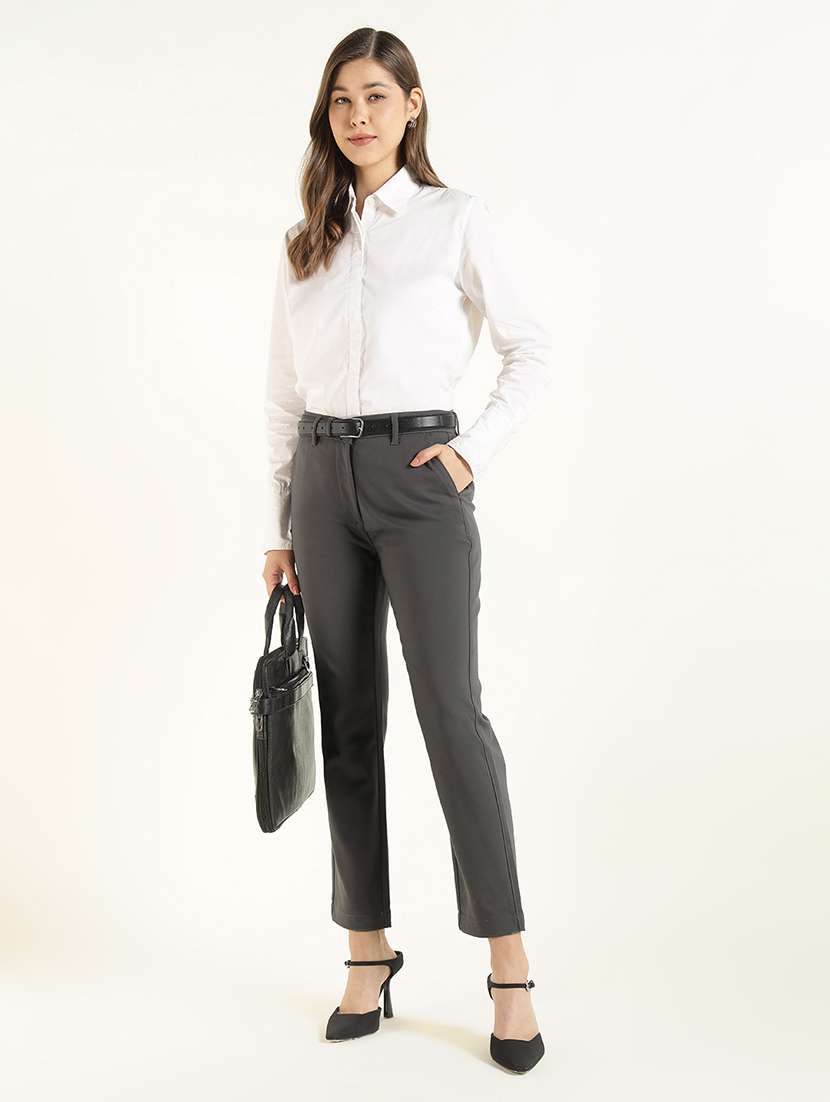 women grey cigarette pant cotton formal trousers - 22471836 -  Standard Image - 4