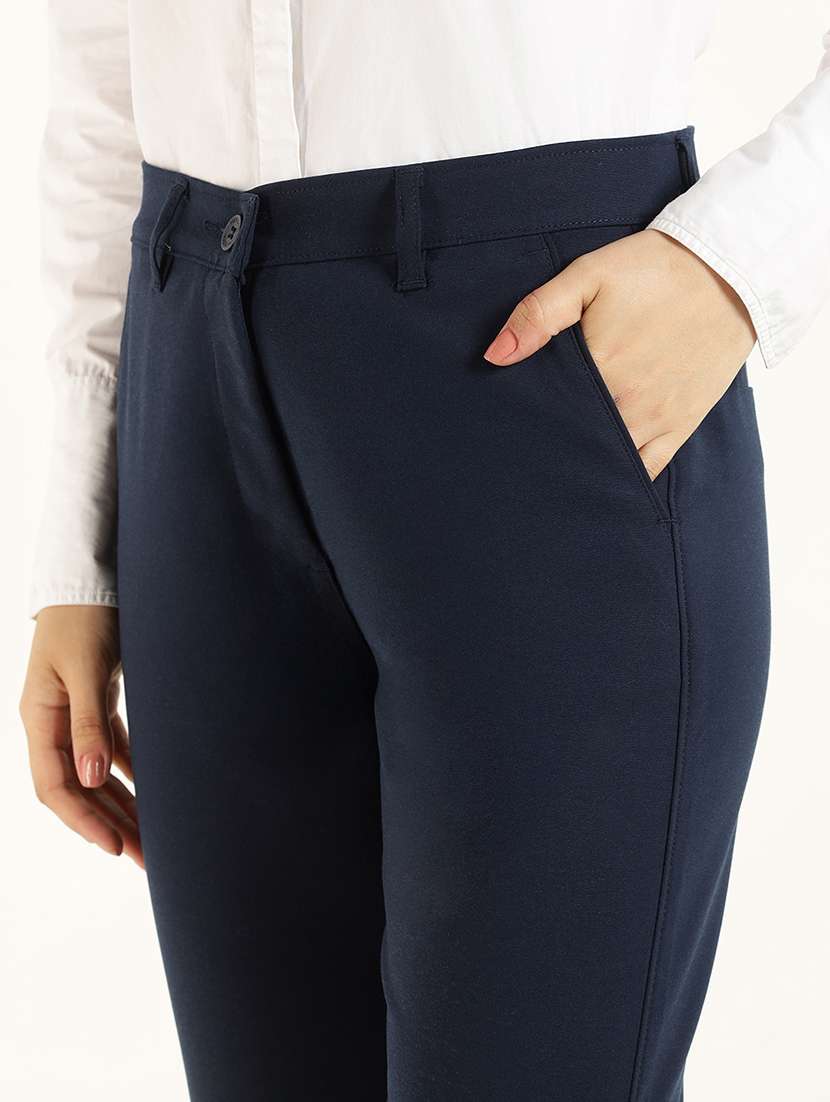 women navy blue cotton cigarette pants trouser - 22471837 -  Standard Image - 1