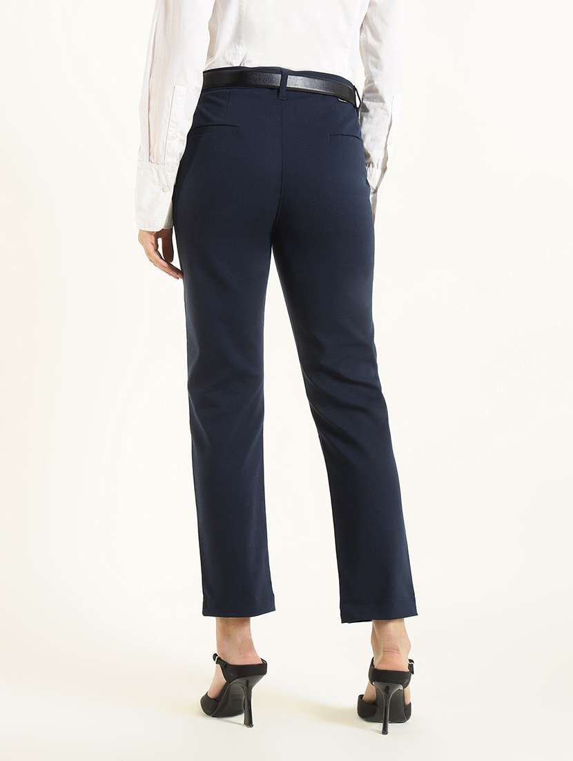 women navy blue cotton cigarette pants trouser - 22471837 -  Standard Image - 4