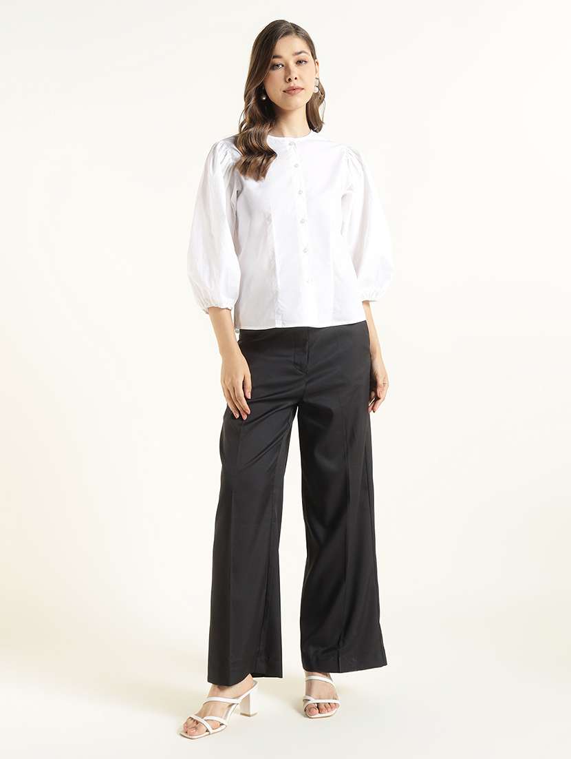 women cotton regular fit white puff sleeve shirt - 22471841 -  Standard Image - 4