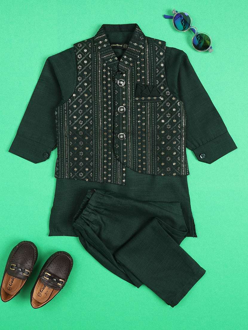 Boys Embroidered Long Sleeves Kurta Set With Jacket - 22472002 -  Standard Image - 1