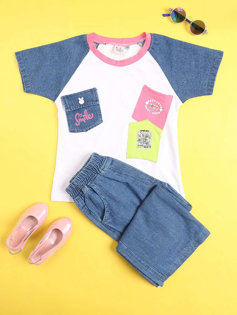 Girls Colourblocked Short Sleeves Full Length Set - 22472066 -  Standard Image - 1