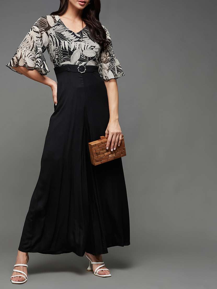 women printed v neck full leg jumpsuit - 22472383 -  Standard Image - 4