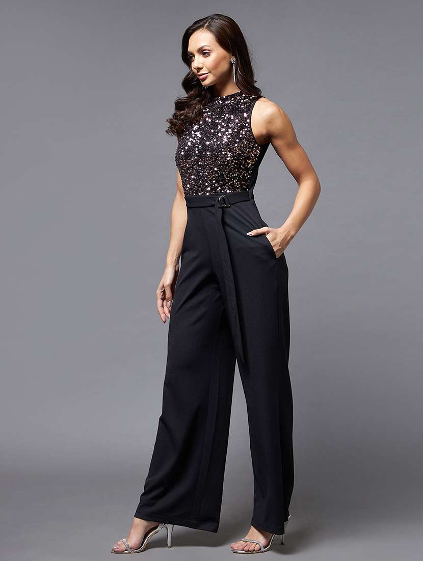 women solids black polyester full leg jumpsuit - 22472412 -  Standard Image - 4