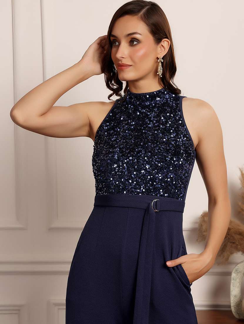 Women Blue Polyester Full Leg Jumpsuit - 22472416 -  Standard Image - 1