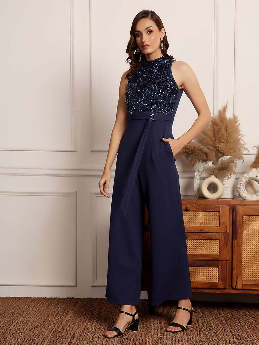 Women Blue Polyester Full Leg Jumpsuit - 22472416 -  Standard Image - 4