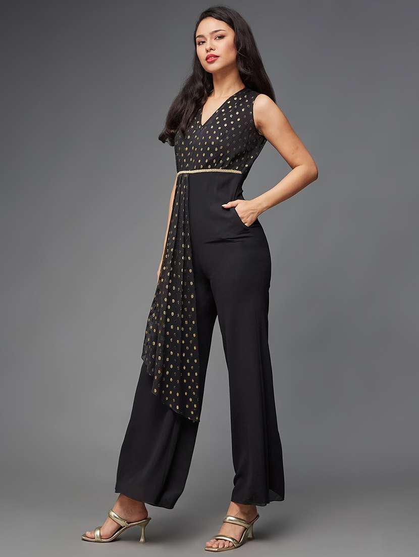 women printed black polyester full leg jumpsuit - 22472417 -  Standard Image - 4